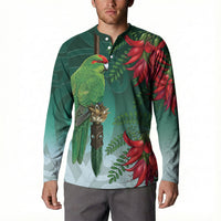 New Zealand Parakeet Bird Button Sweatshirt With Kakabeak Flowers LT05 - Polynesian Pride
