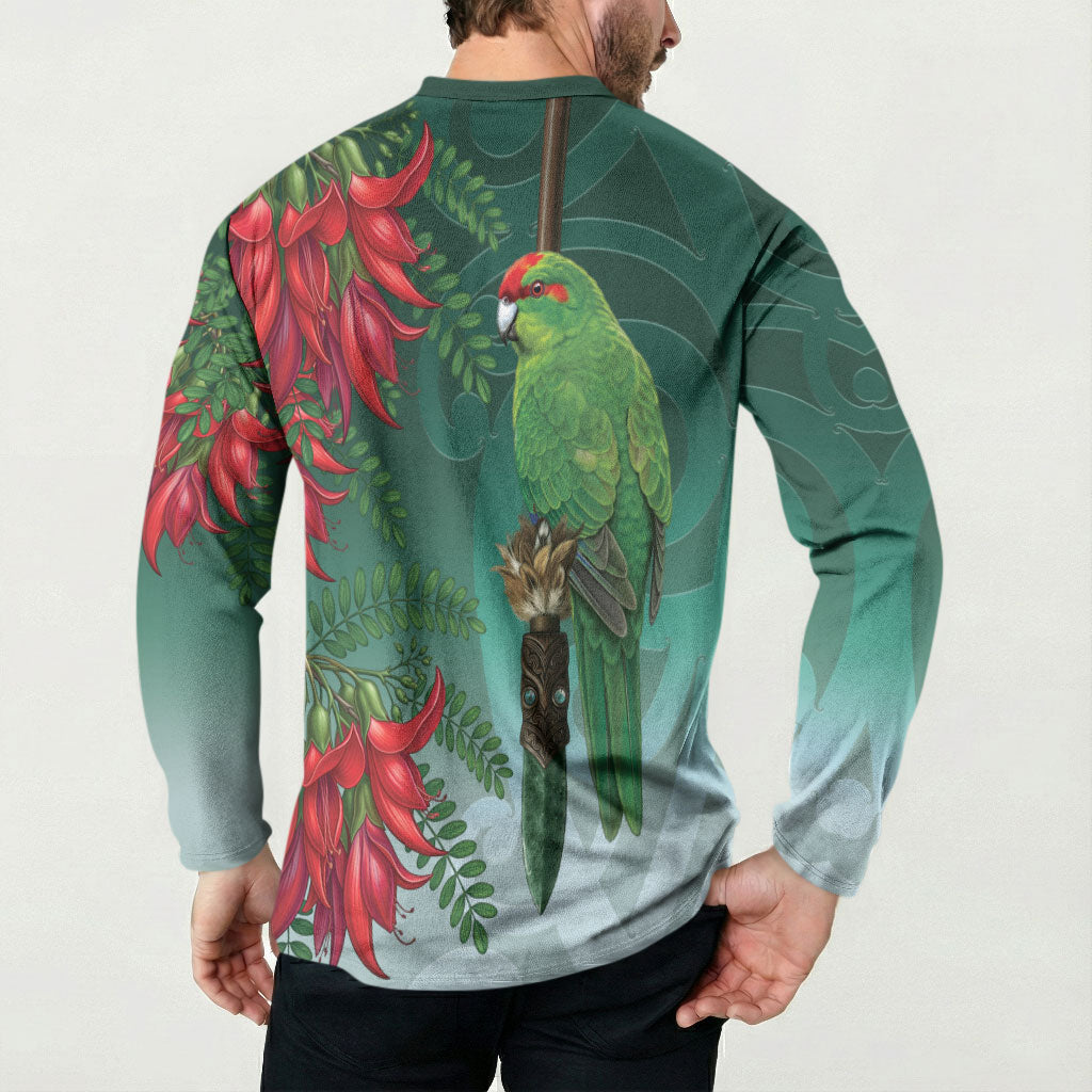 New Zealand Parakeet Bird Button Sweatshirt With Kakabeak Flowers LT05 - Polynesian Pride