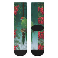 New Zealand Parakeet Bird Crew Socks With Kakabeak Flowers LT05 - Polynesian Pride
