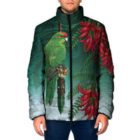 New Zealand Parakeet Bird Padded Jacket With Kakabeak Flowers LT05 Men Teal - Polynesian Pride