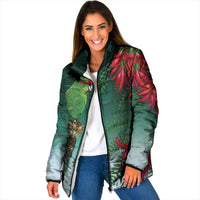 New Zealand Parakeet Bird Padded Jacket With Kakabeak Flowers LT05 Women Teal - Polynesian Pride