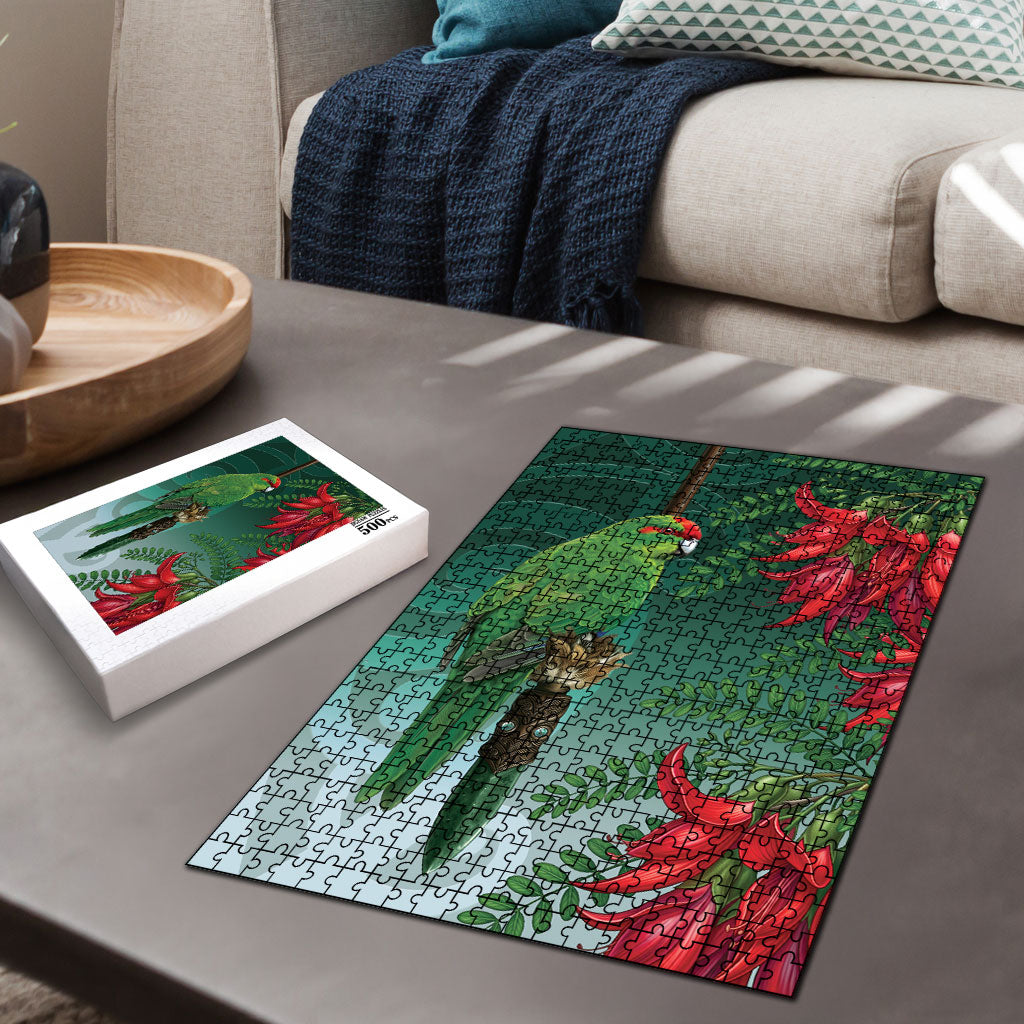 New Zealand Parakeet Bird Puzzle With Kakabeak Flowers LT05 - Polynesian Pride
