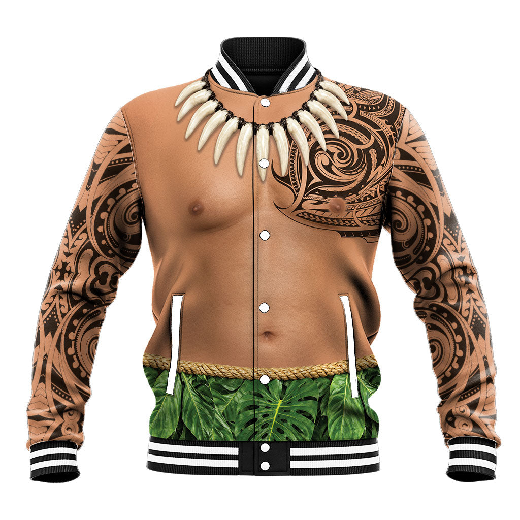 Hawaii Tribal Tattoo Costume Baseball Jacket Shark Tooth Necklace Leaf Skirt LT05 Unisex Beige - Polynesian Pride