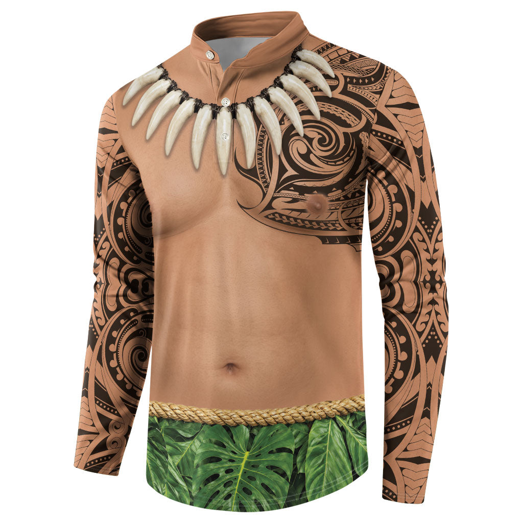 Hawaii Tribal Tattoo Costume Button Sweatshirt Shark Tooth Necklace Leaf Skirt LT05 - Polynesian Pride
