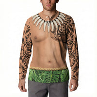Hawaii Tribal Tattoo Costume Button Sweatshirt Shark Tooth Necklace Leaf Skirt LT05 - Polynesian Pride