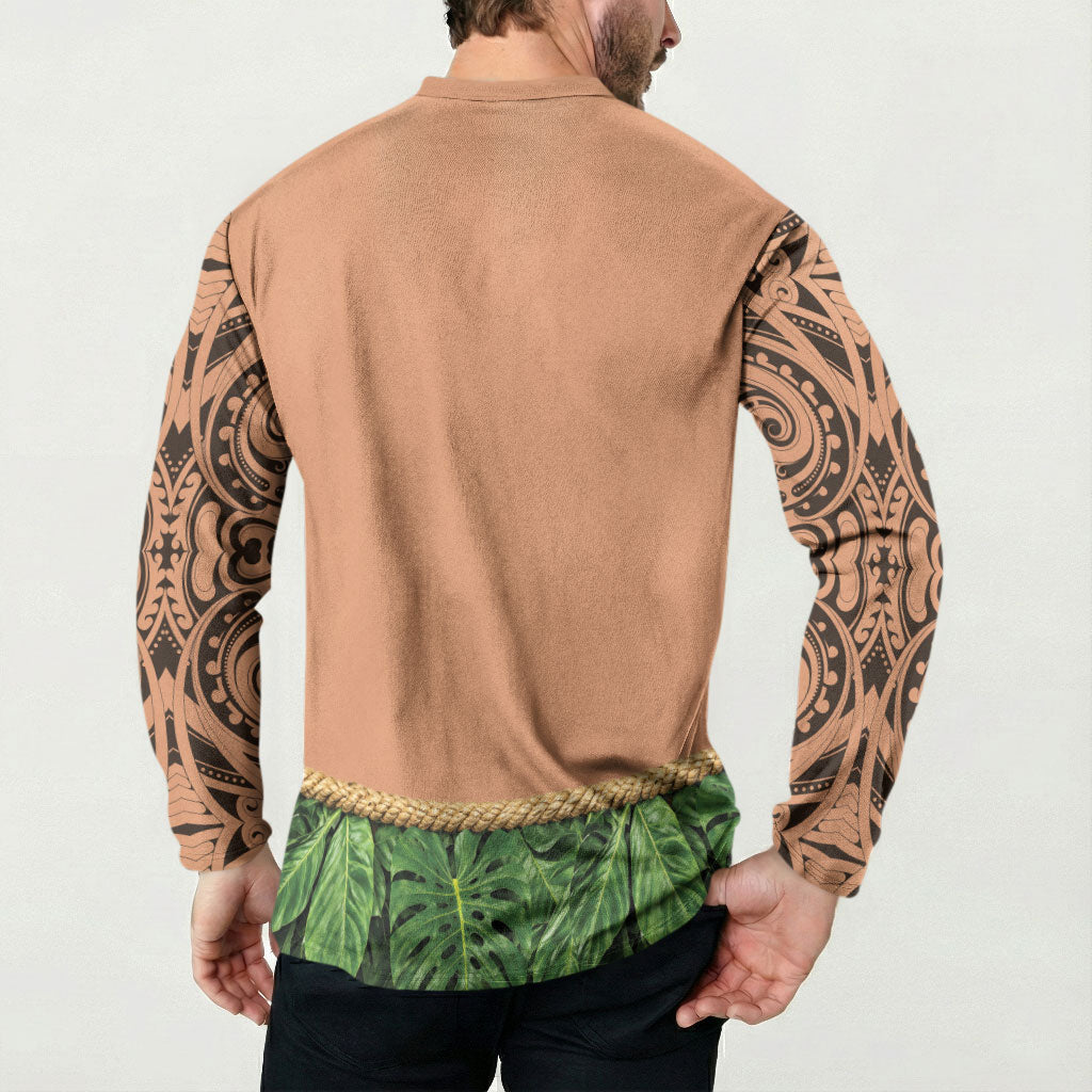 Hawaii Tribal Tattoo Costume Button Sweatshirt Shark Tooth Necklace Leaf Skirt LT05 - Polynesian Pride