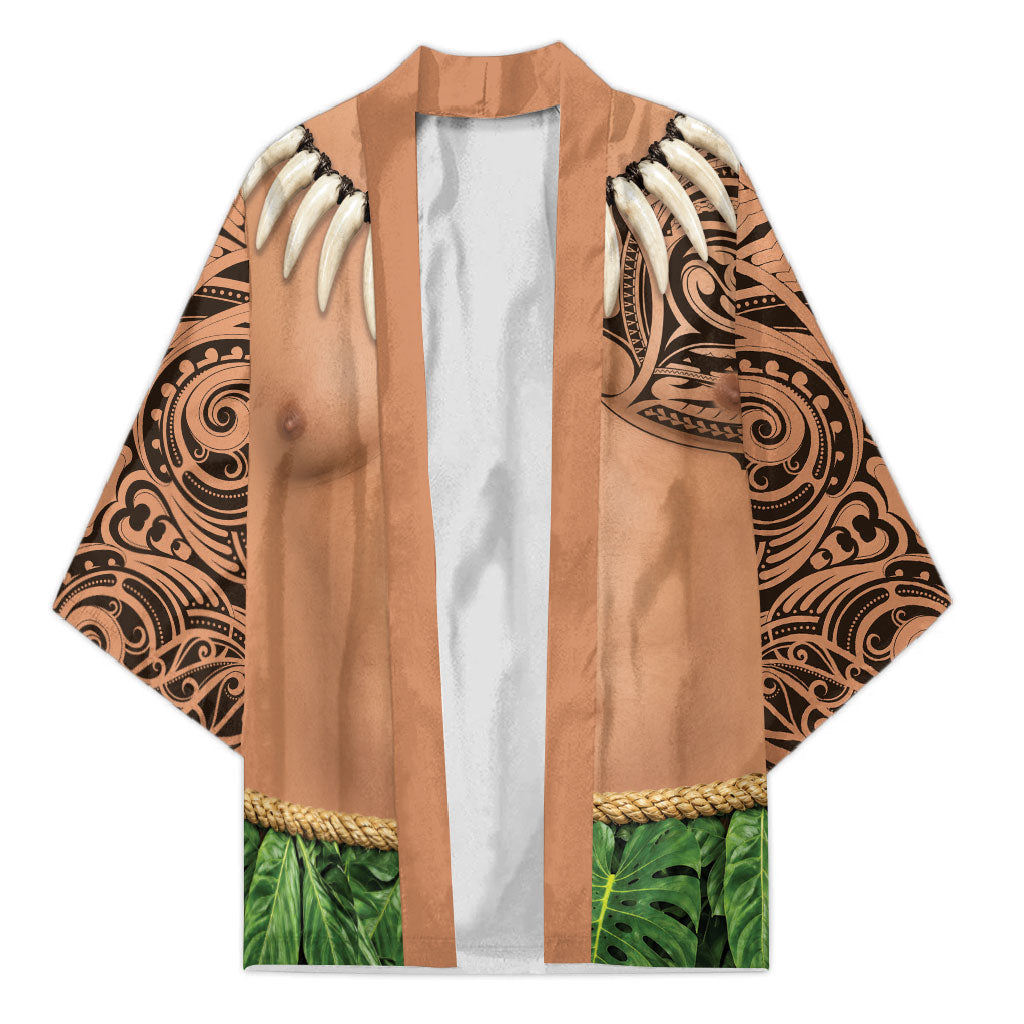 Hawaii Tribal Tattoo Costume Kimono Shark Tooth Necklace Leaf Skirt