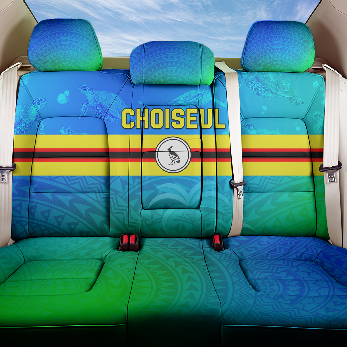 Solomon Islands Choiseul Province Day Back Car Seat Cover Sea Turtle Tribal Pattern LT05 One Size Blue - Polynesian Pride