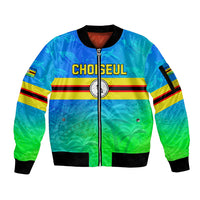 Personalised Solomon Islands Choiseul Province Day Sleeve Zip Bomber Jacket Sea Turtle Tribal Pattern LT05 Unisex Blue - Polynesian Pride