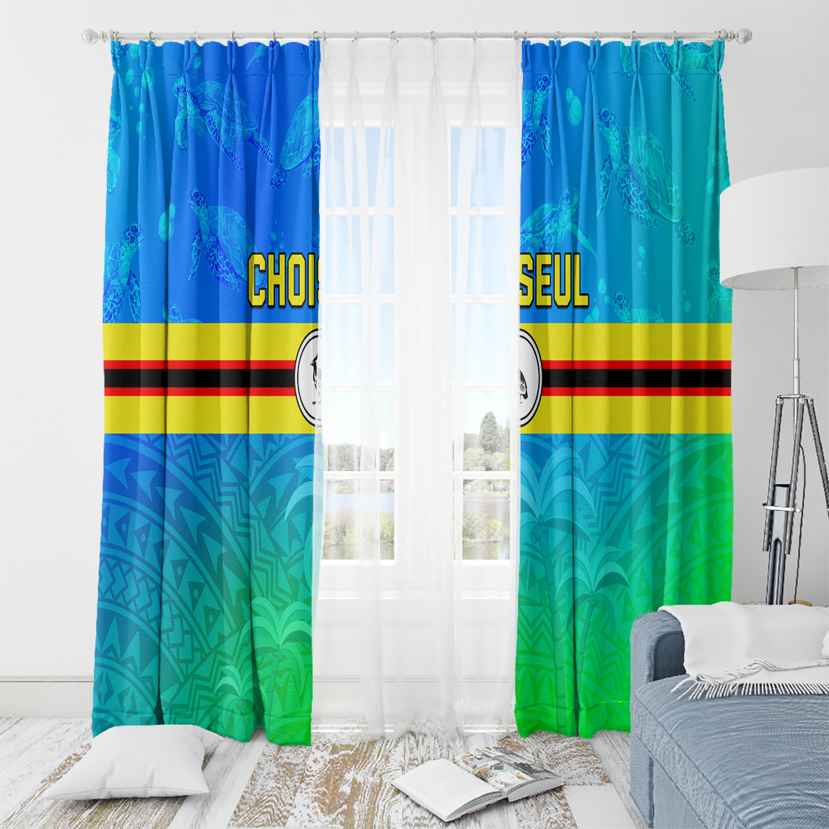 Solomon Islands Choiseul Province Day Window Curtain Sea Turtle Tribal Pattern LT05 - Polynesian Pride