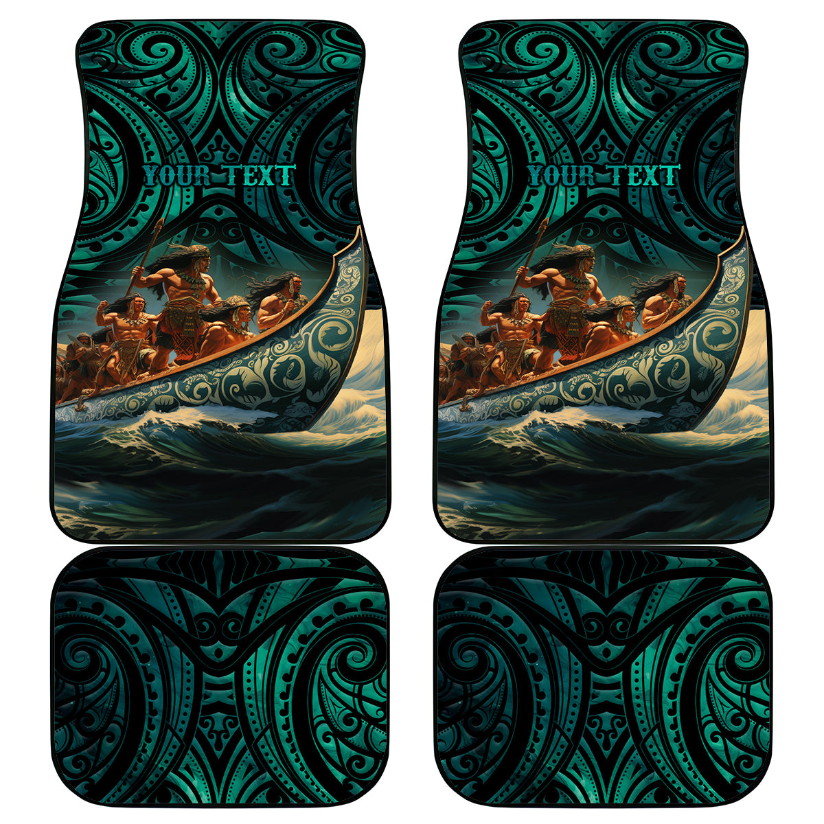 Personalised New Zealand Tamaki Herenga Waka Festival Car Mats Maori Pattern LT05 Dark Turquoise - Polynesian Pride