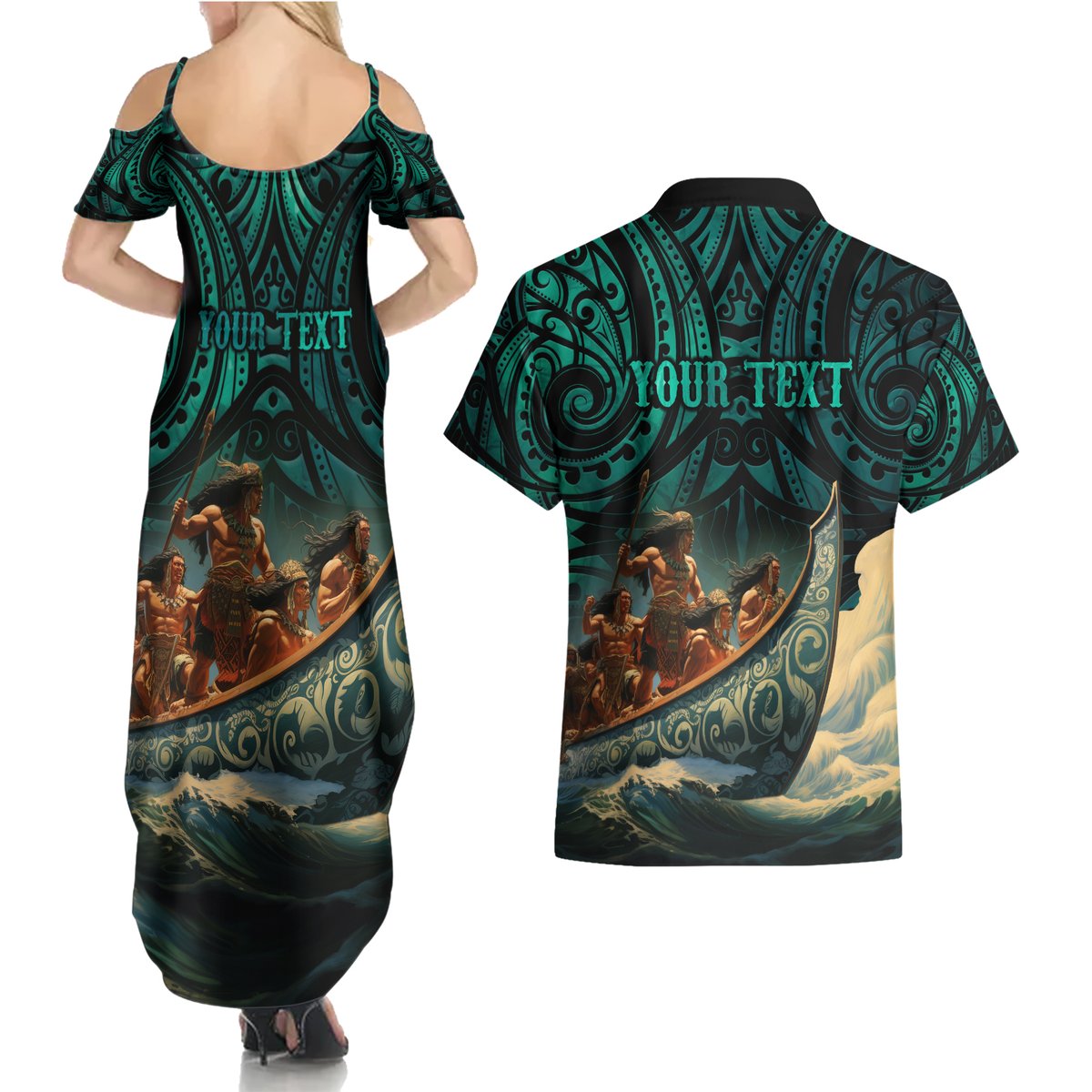 Personalised New Zealand Tamaki Herenga Waka Festival Couples Matching Summer Maxi Dress and Hawaiian Shirt Maori Pattern LT05 - Polynesian Pride