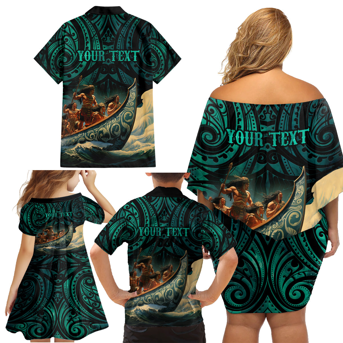 Personalised New Zealand Tamaki Herenga Waka Festival Family Matching Off Shoulder Short Dress and Hawaiian Shirt Maori Pattern LT05 - Polynesian Pride