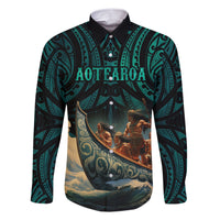 Personalised New Zealand Tamaki Herenga Waka Festival Family Matching Short Sleeve Bodycon Dress and Hawaiian Shirt Maori Pattern LT05 Dad's Shirt - Long Sleeve Dark Turquoise - Polynesian Pride
