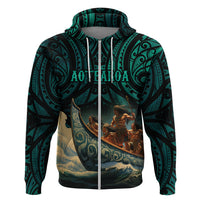 Personalised New Zealand Tamaki Herenga Waka Festival Hoodie Maori Pattern LT05 Zip Hoodie Dark Turquoise - Polynesian Pride
