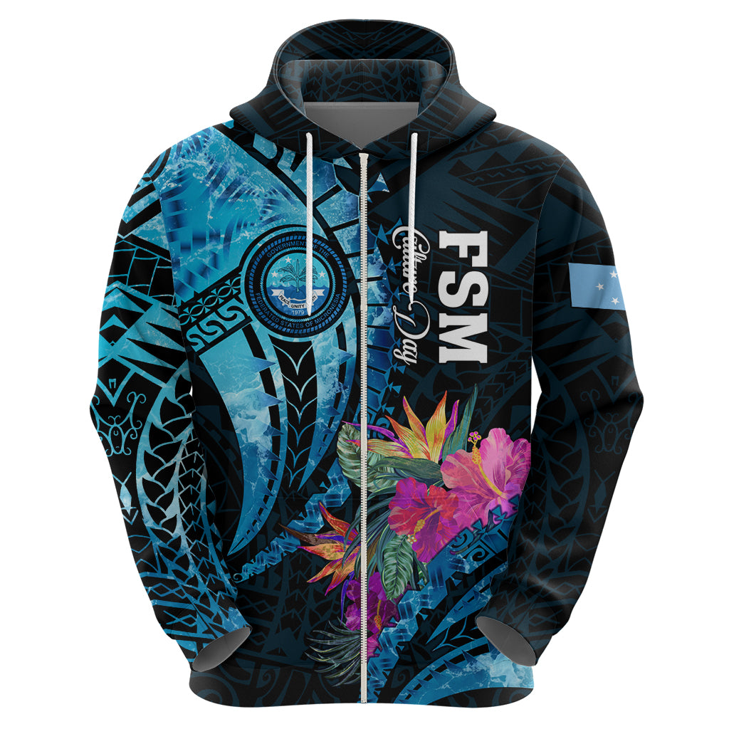 Personalised FSM Culture Day Zip Hoodie Tropical Flowers Tribal Pattern LT05 - Polynesian Pride