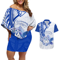 Personalised Northern Mariana Islands Commonwealth Day Couples Matching Off Shoulder Short Dress and Hawaiian Shirt Simple Style LT05 Blue - Polynesian Pride