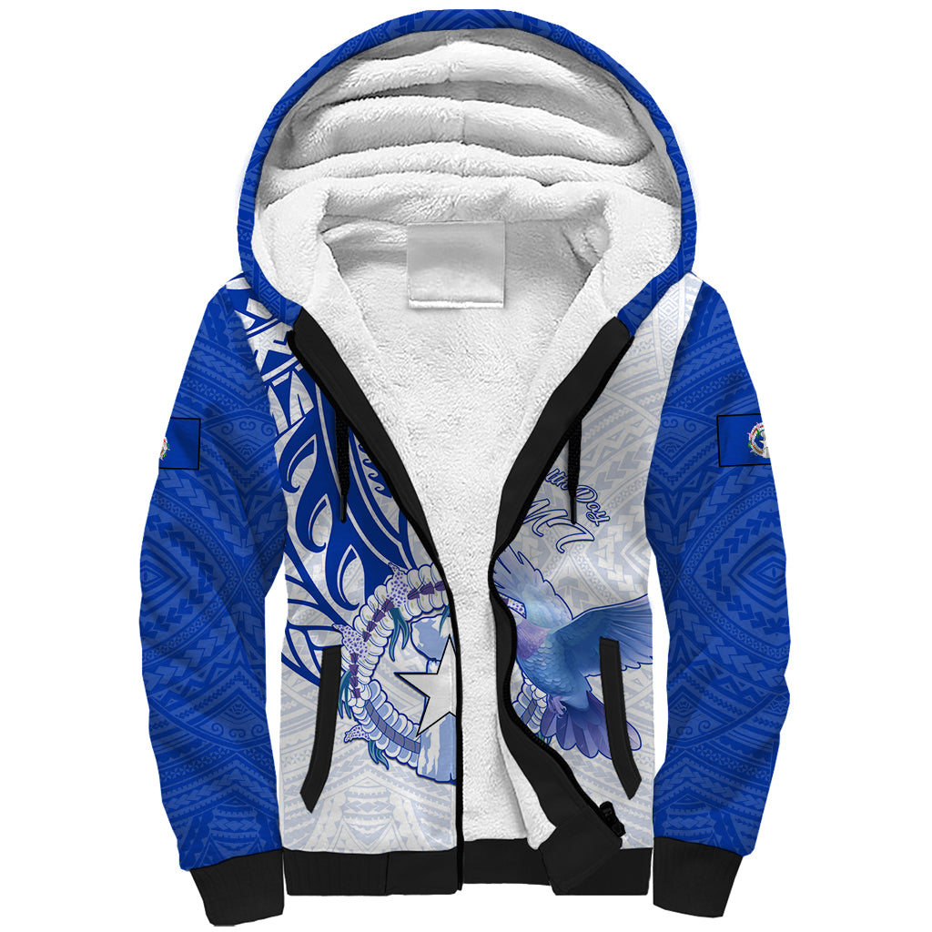 Personalised Northern Mariana Islands Commonwealth Day Sherpa Hoodie Simple Style LT05 Unisex Blue - Polynesian Pride