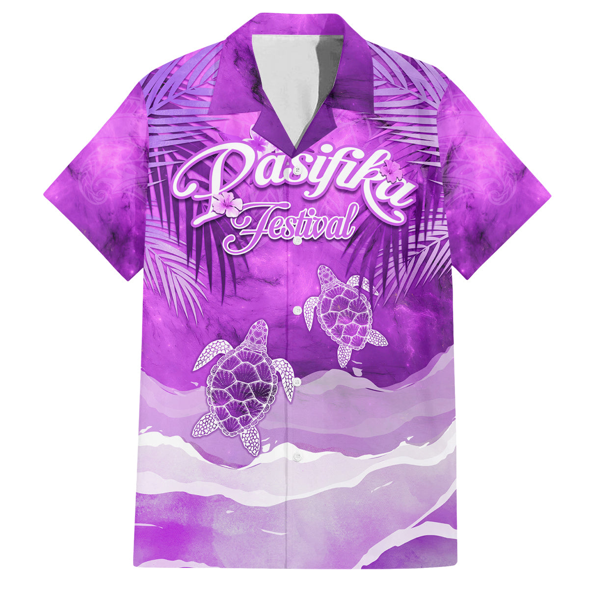 Personalised Pasifika Festival Family Matching Off Shoulder Short Dress and Hawaiian Shirt Violet Tropical Turtle LT05 Dad's Shirt - Short Sleeve Violet - Polynesian Pride
