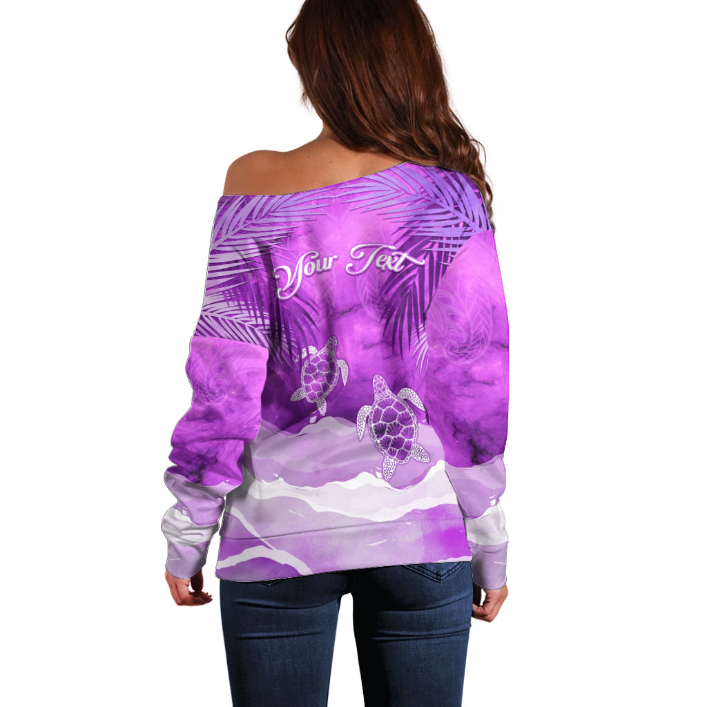 Personalised Pasifika Festival Off Shoulder Sweater Violet Tropical Turtle LT05 - Polynesian Pride