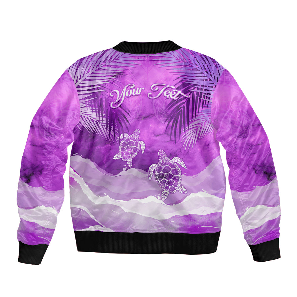 Personalised Pasifika Festival Sleeve Zip Bomber Jacket Violet Tropical Turtle LT05 - Polynesian Pride