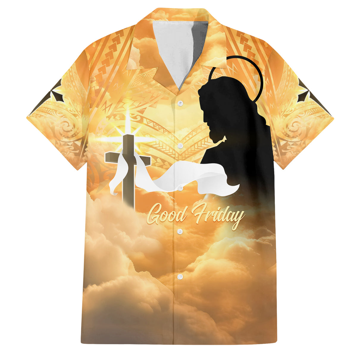 Happy Good Friday Family Matching Summer Maxi Dress and Hawaiian Shirt God Will Bless You LT05 Dad's Shirt - Short Sleeve Gold - Polynesian Pride