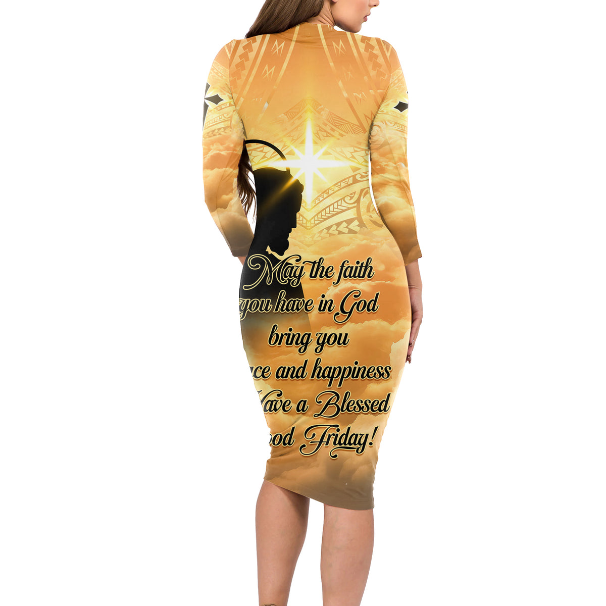 Happy Good Friday Long Sleeve Bodycon Dress God Will Bless You LT05 - Polynesian Pride