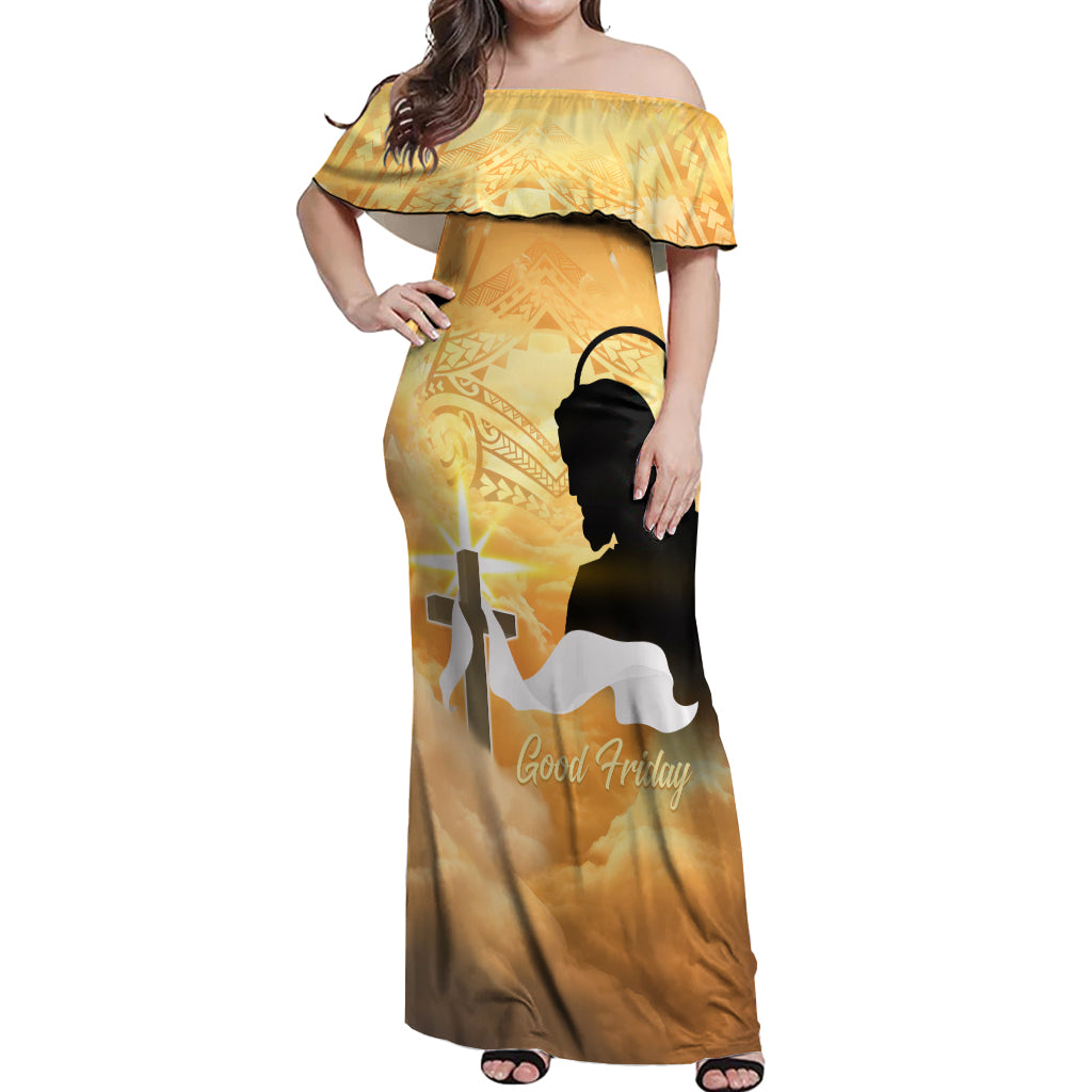 Happy Good Friday Off Shoulder Maxi Dress God Will Bless You LT05 Women Gold - Polynesian Pride
