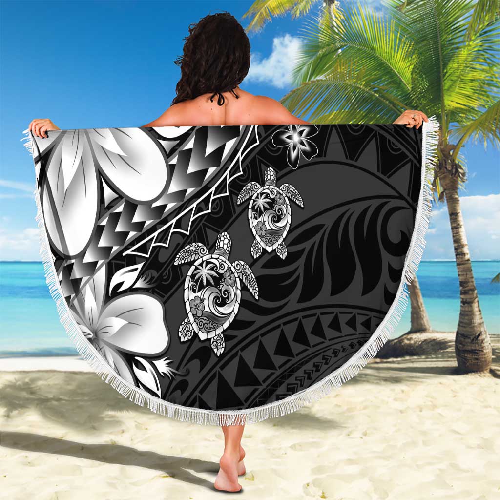 Polynesia Romantic Valentine Beach Blanket Sea Turtle Couple With Black Plumeria