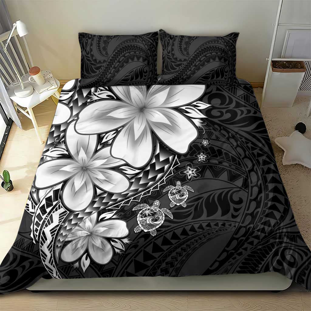 Polynesia Romantic Valentine Bedding Set Sea Turtle Couple With Black Plumeria