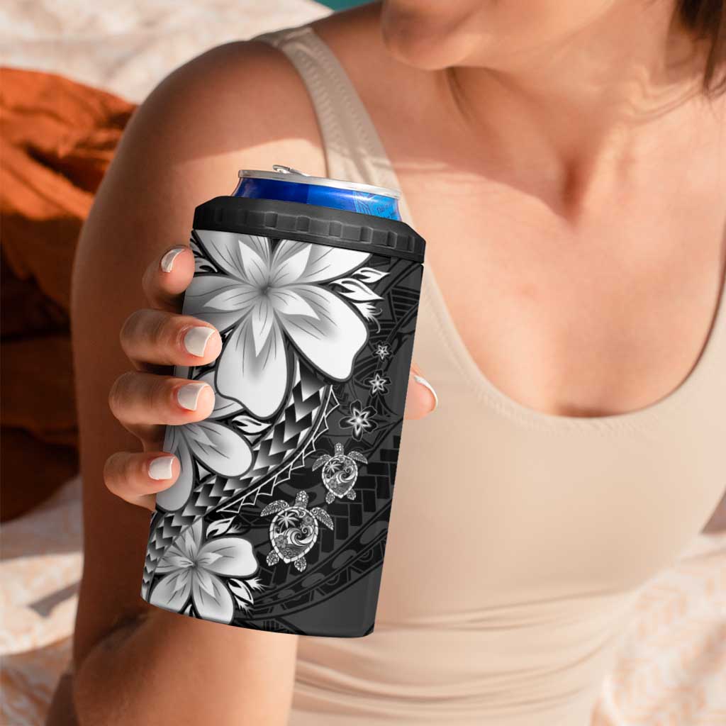 Polynesia Romantic Valentine 4 in 1 Can Cooler Tumbler Sea Turtle Couple With Black Plumeria