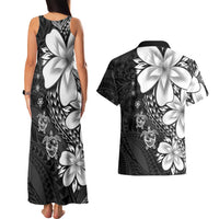 Polynesia Romantic Valentine Couples Matching Tank Maxi Dress and Hawaiian Shirt Sea Turtle Couple With Black Plumeria LT05 - Polynesian Pride