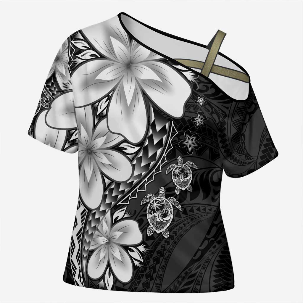 Polynesia Romantic Valentine Cross Shoulder Shirt Sea Turtle Couple With Black Plumeria