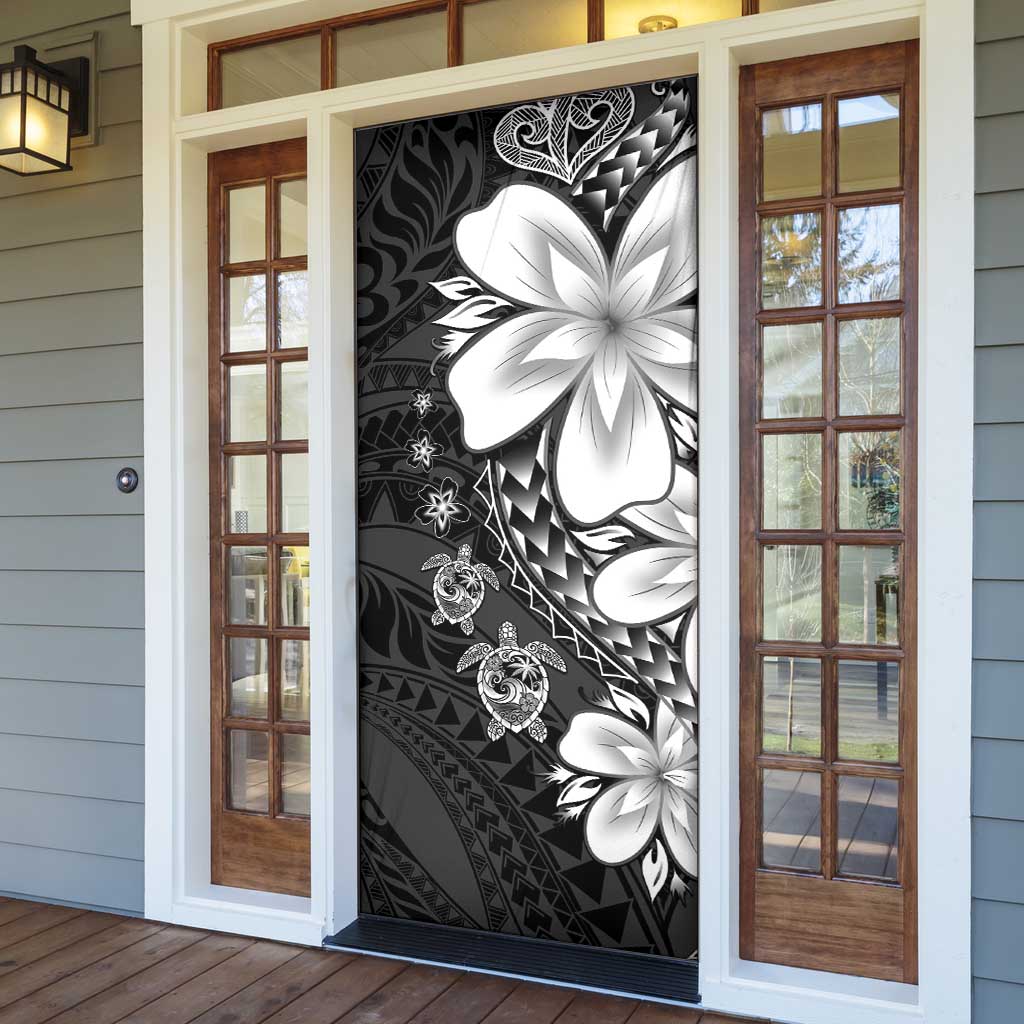 Polynesia Romantic Valentine Door Cover Sea Turtle Couple With Black Plumeria