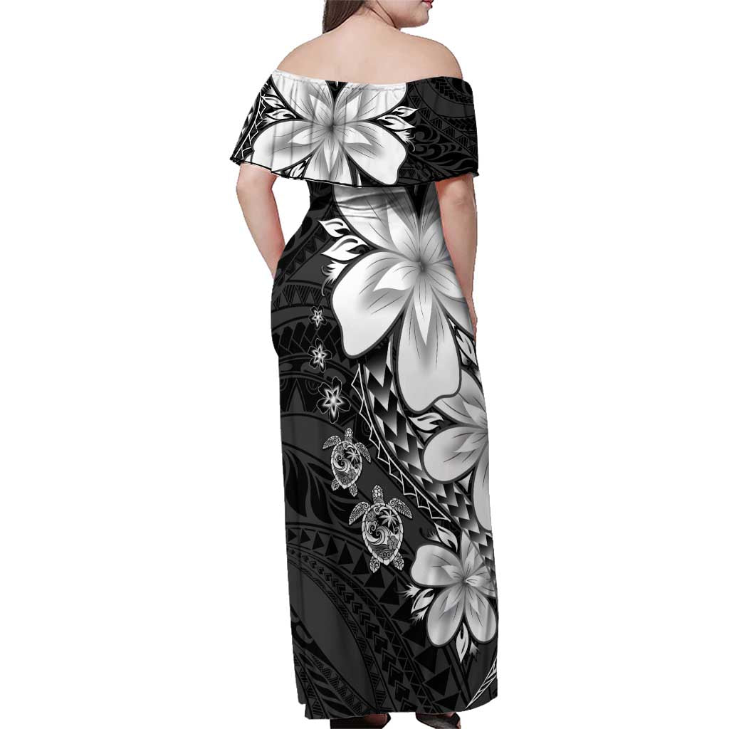 Polynesia Romantic Valentine Family Matching Off Shoulder Maxi Dress and Hawaiian Shirt Sea Turtle Couple With Black Plumeria