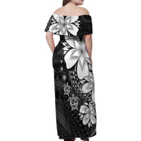 Polynesia Romantic Valentine Family Matching Off Shoulder Maxi Dress and Hawaiian Shirt Sea Turtle Couple With Black Plumeria