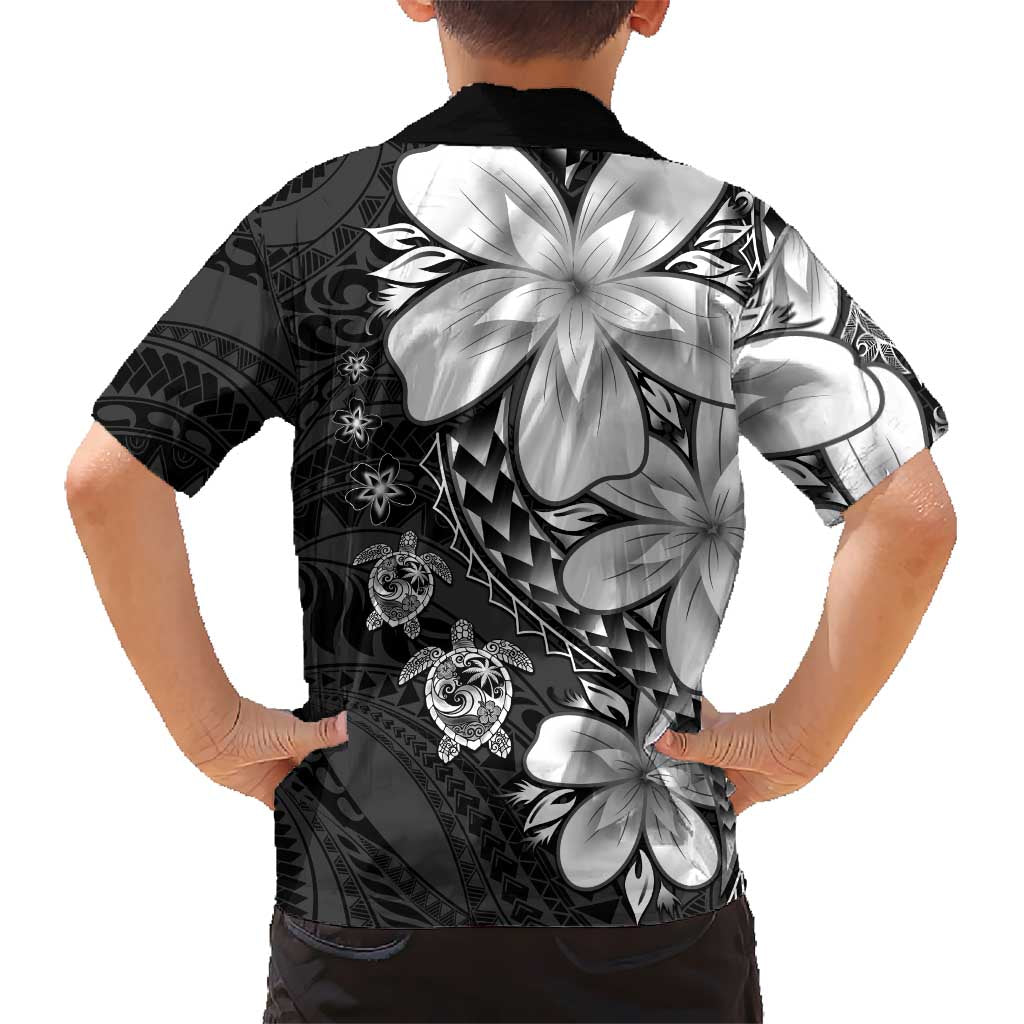 Polynesia Romantic Valentine Family Matching Off Shoulder Short Dress and Hawaiian Shirt Sea Turtle Couple With Black Plumeria