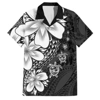 Polynesia Romantic Valentine Family Matching Off Shoulder Short Dress and Hawaiian Shirt Sea Turtle Couple With Black Plumeria