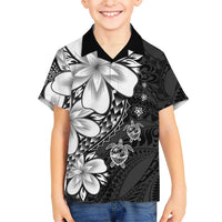 Polynesia Romantic Valentine Family Matching Off Shoulder Short Dress and Hawaiian Shirt Sea Turtle Couple With Black Plumeria