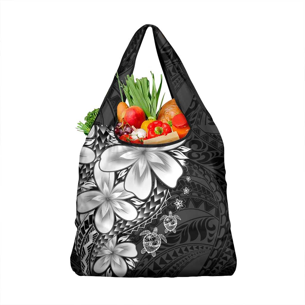 Polynesia Romantic Valentine Grocery Bag Sea Turtle Couple With Black Plumeria