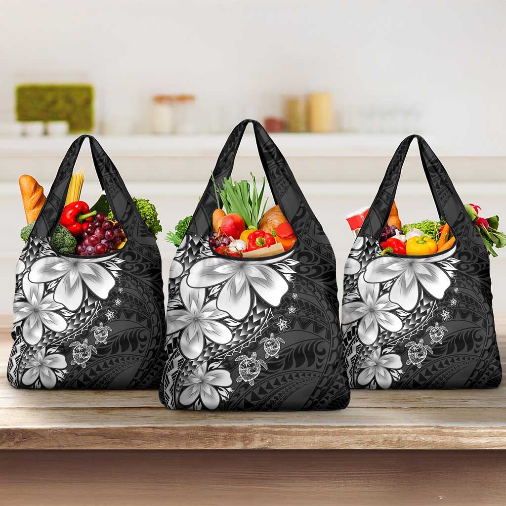 Polynesia Romantic Valentine Grocery Bag Sea Turtle Couple With Black Plumeria