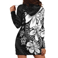 Polynesia Romantic Valentine Hoodie Dress Sea Turtle Couple With Black Plumeria