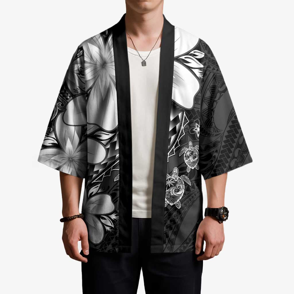 Polynesia Romantic Valentine Kimono Sea Turtle Couple With Black Plumeria