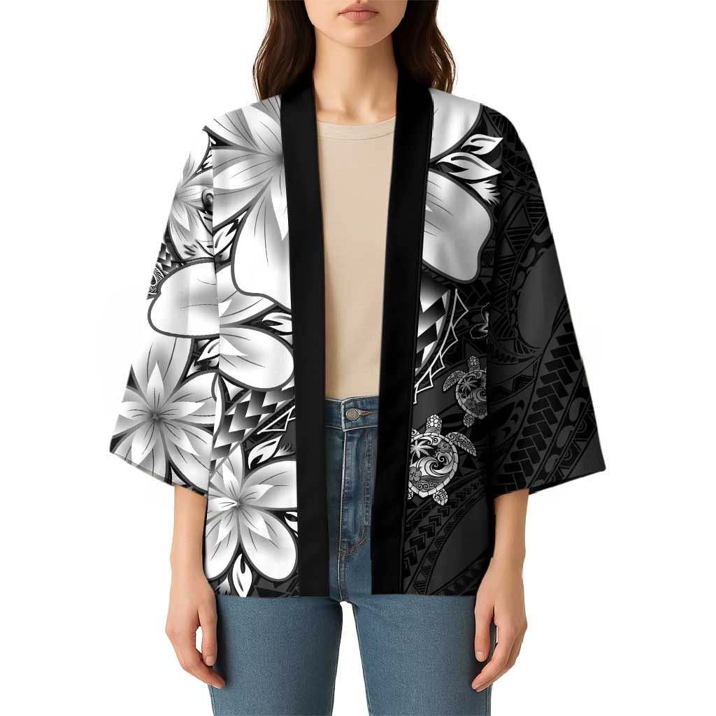 Polynesia Romantic Valentine Kimono Sea Turtle Couple With Black Plumeria