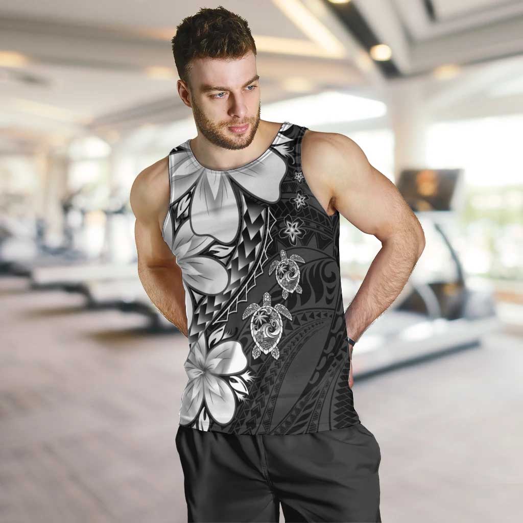 Polynesia Romantic Valentine Men Tank Top Sea Turtle Couple With Black Plumeria