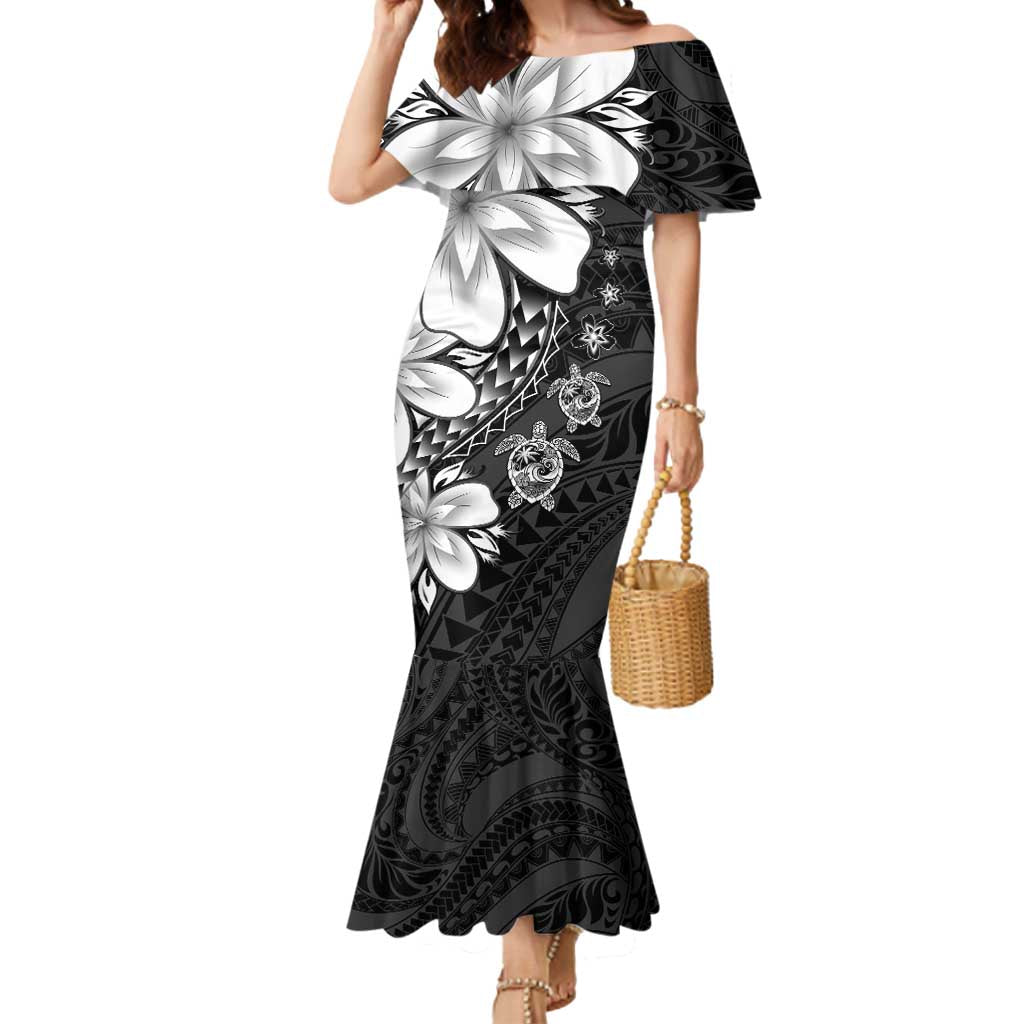 Polynesia Romantic Valentine Mermaid Dress Sea Turtle Couple With Black Plumeria