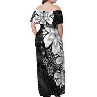 Polynesia Romantic Valentine Off Shoulder Maxi Dress Sea Turtle Couple With Black Plumeria