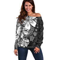 Polynesia Romantic Valentine Off Shoulder Sweater Sea Turtle Couple With Black Plumeria