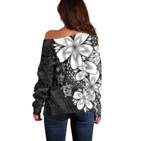 Polynesia Romantic Valentine Off Shoulder Sweater Sea Turtle Couple With Black Plumeria