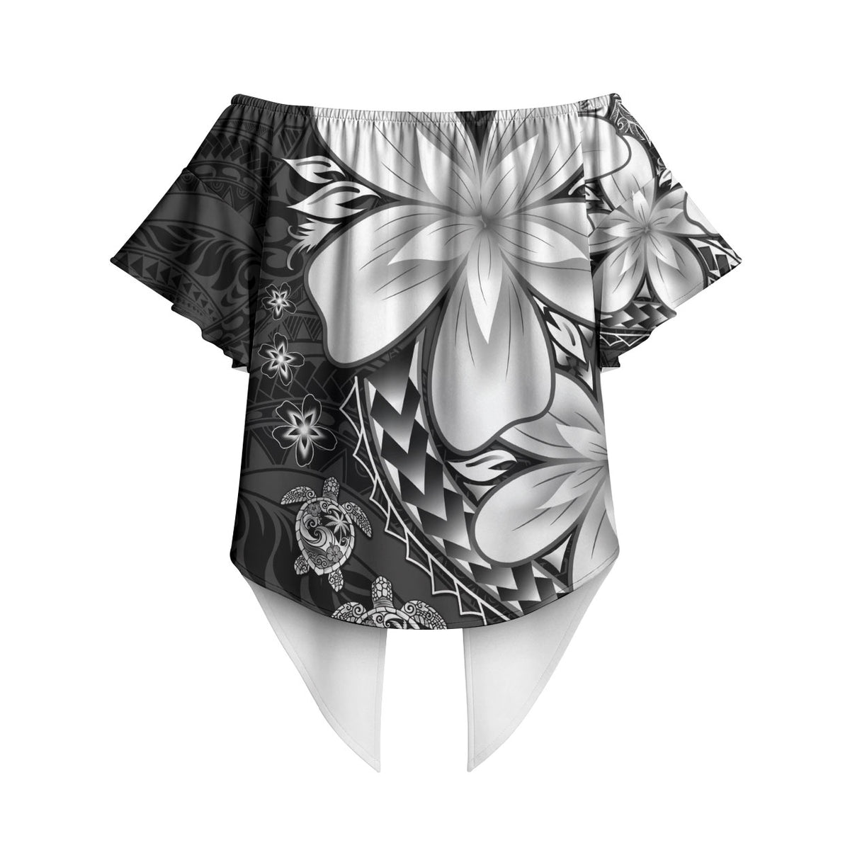 Polynesia Romantic Valentine Off Shoulder Wrap Waist Top Sea Turtle Couple With Black Plumeria LT05 - Polynesian Pride